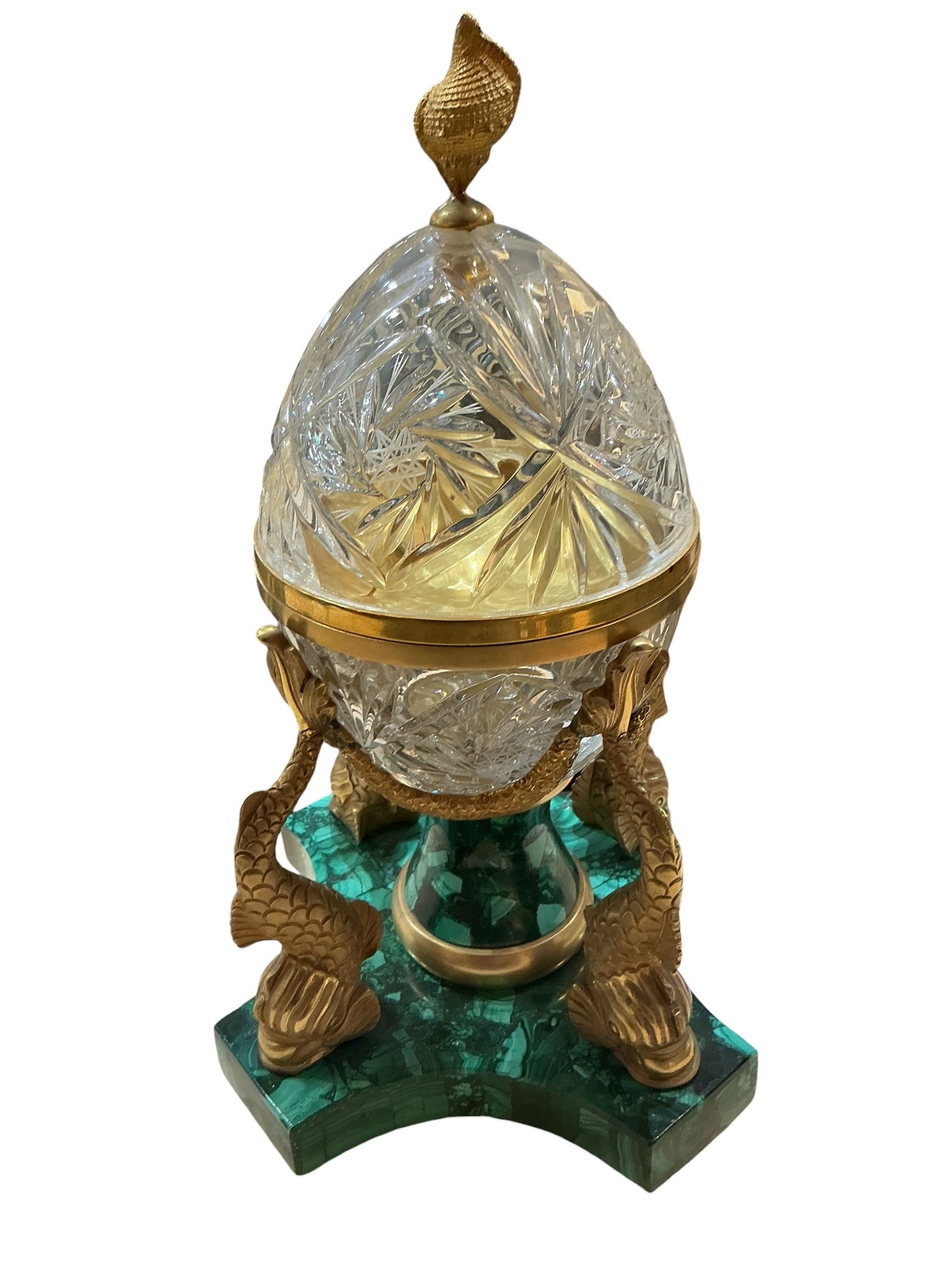 MC079 - Malachite, Cut Crystal and Dore Bronze Egg-Form Caviar Server (1 of 9)
