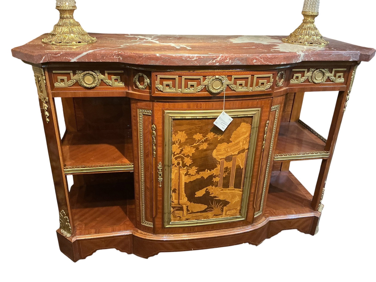 FR316- Italian Marble Top Buffet with Inlaid Panel and Dore Bronze Mounts (1 of 14)