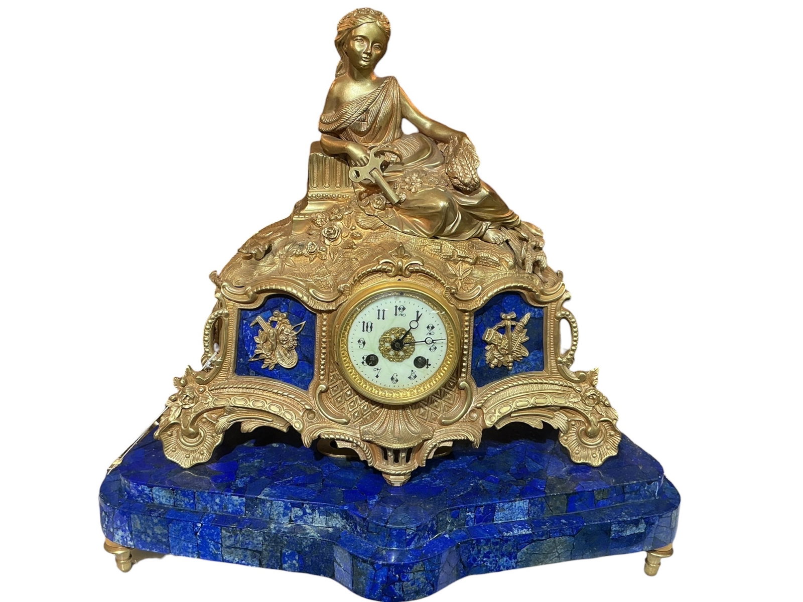 LC127- Lapis Lazuli and Dore Bronze Figural Mantel Clock (1 of 12)