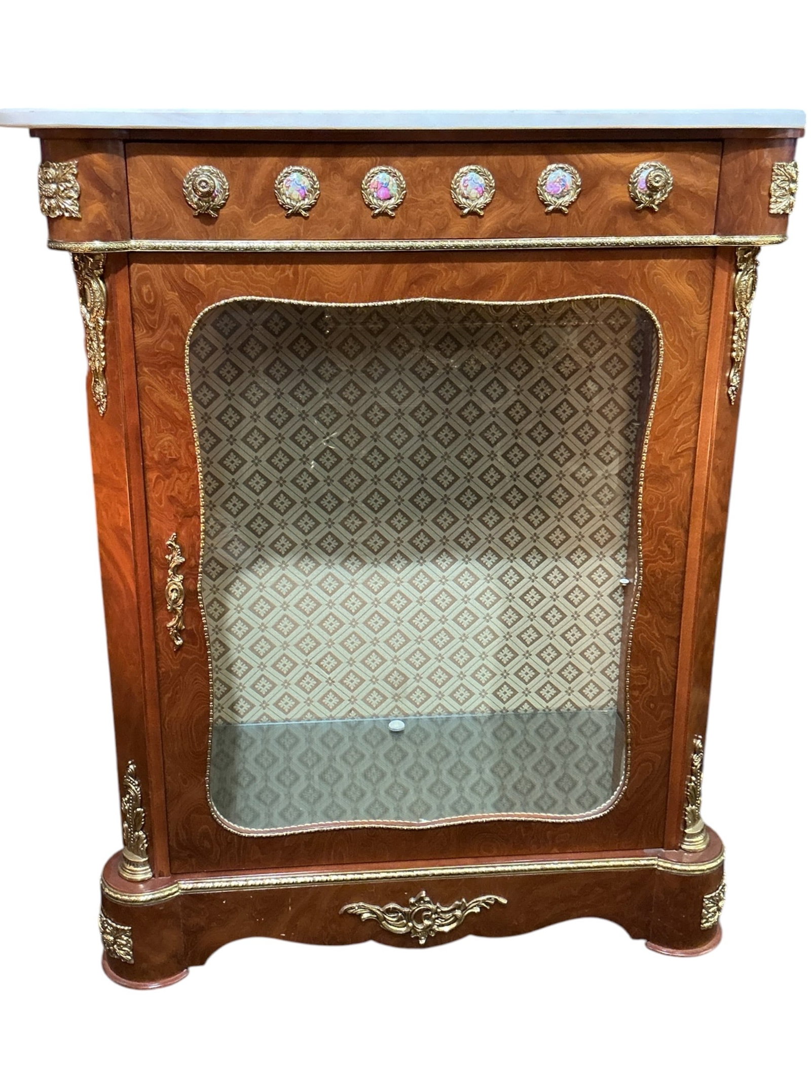 FR- Marble Top Display Cabinet with Hand-Painted Porcelain Medallions and Dore Bronze Mounts (1 of 11)
