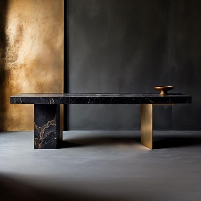 Wayne Enterprises Home Console Table: Enhance your home with the Wayne Enterprises' Console Table. The table is made of marble and features a metal leg with a brass finish.63"W x 18"D x 32"H