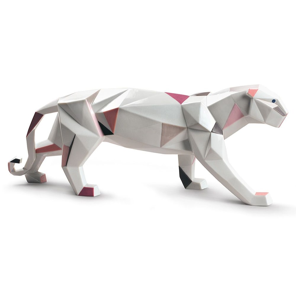 Panther Porcelain Figurine: This fine porcelain Panther Figurine embodies the distinctive artistic style of Spanish studio LladrÃ³ with a modern geometric interpretation of the majestic panther. Sculpted by Marco Antonio Nogue