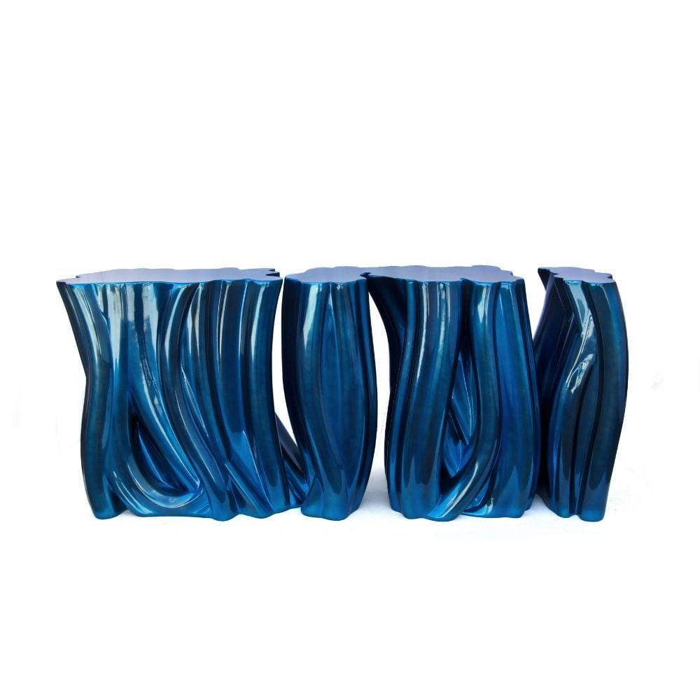 MONOCHROME ELECTRIC BLUE CONSOLE: The Monochrome Electric Blue Console Is A Distinctive Sculptural Piece That Features High Gloss Varnish With Blue Electric Lacquer. Made Of Molded Fiberglass Filled With Expandable Polyurethane