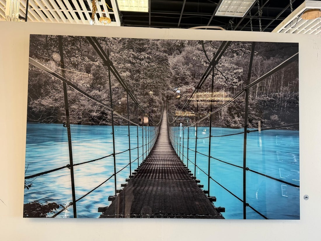 BRIDGE OVER WATER -ART PRINT: Designed Print finished with a resin coat.48"W x 31"H