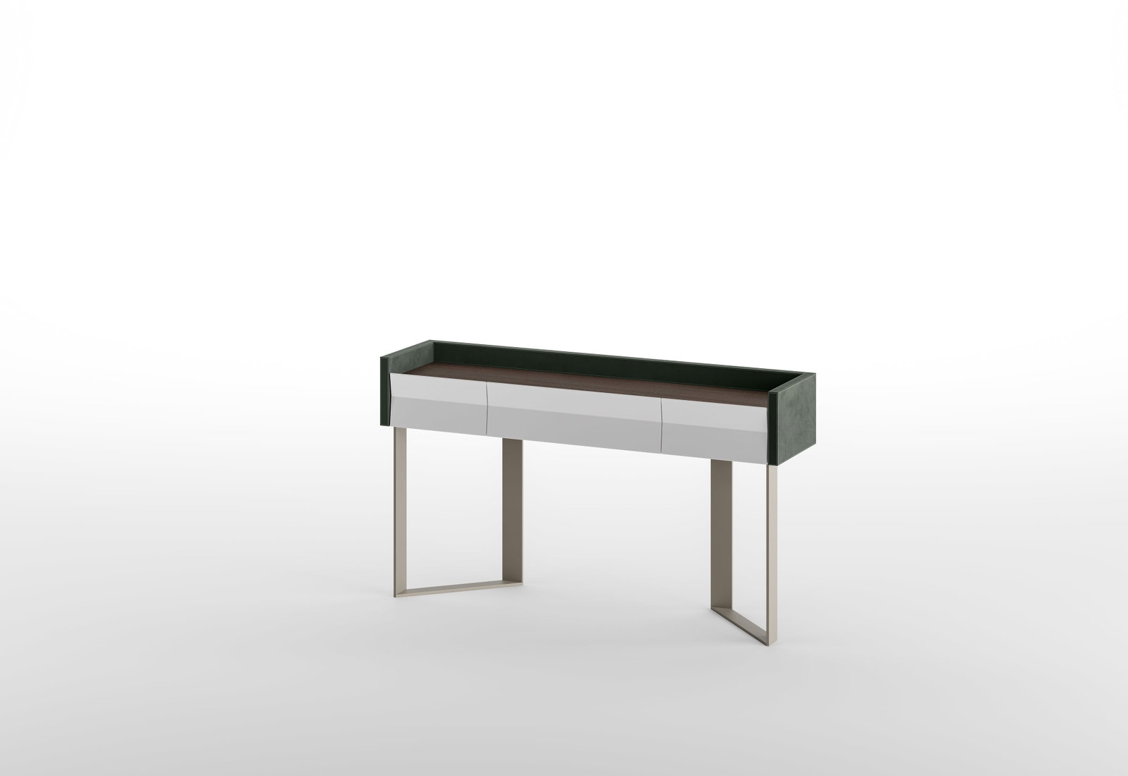 Futura Console: Elevate your space with this sleek modern console table, designed to blend contemporary style with everyday functionality. Featuring a clean-lined silhouette, this piece showcases three spacious