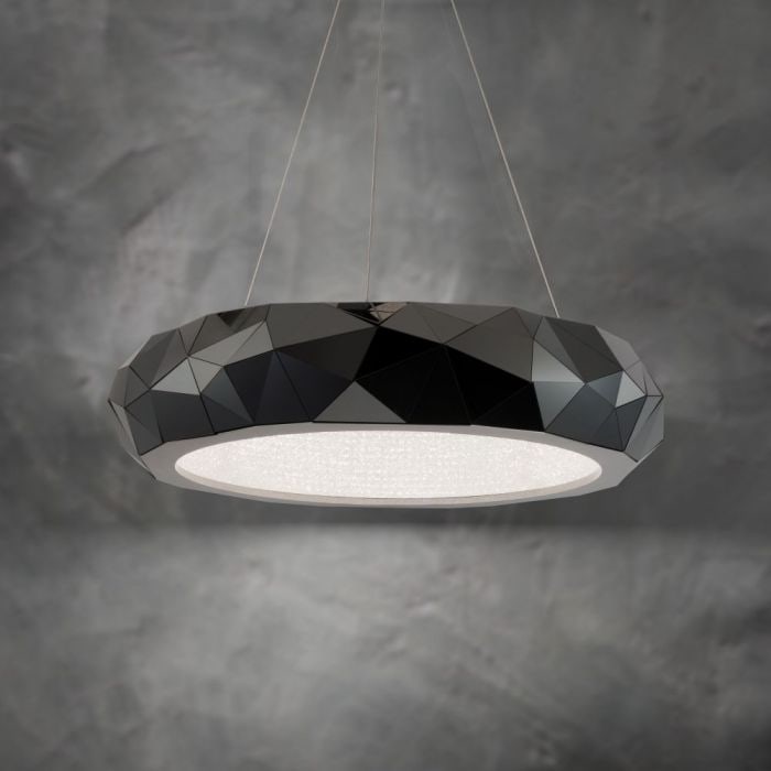 Schonbek Beyond Mosaic Pendant: The Mosaic Pendant fabricates an edgy yet glamorous design that is featured in this mosaic inspired piece. Sixty Thousand pieces of hand applied cut crystal envelop the inner diffuers to provide an
