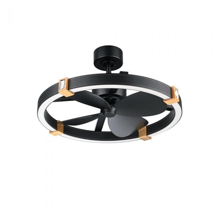 Schonbek Beyond BFR45428 Atomic Smart Fandelier: Let your artistic side shine with this mesmerizing display of light and motion. The sleek black leather bands are lit up from inside, creating a stunning visual effect. At the center of this
