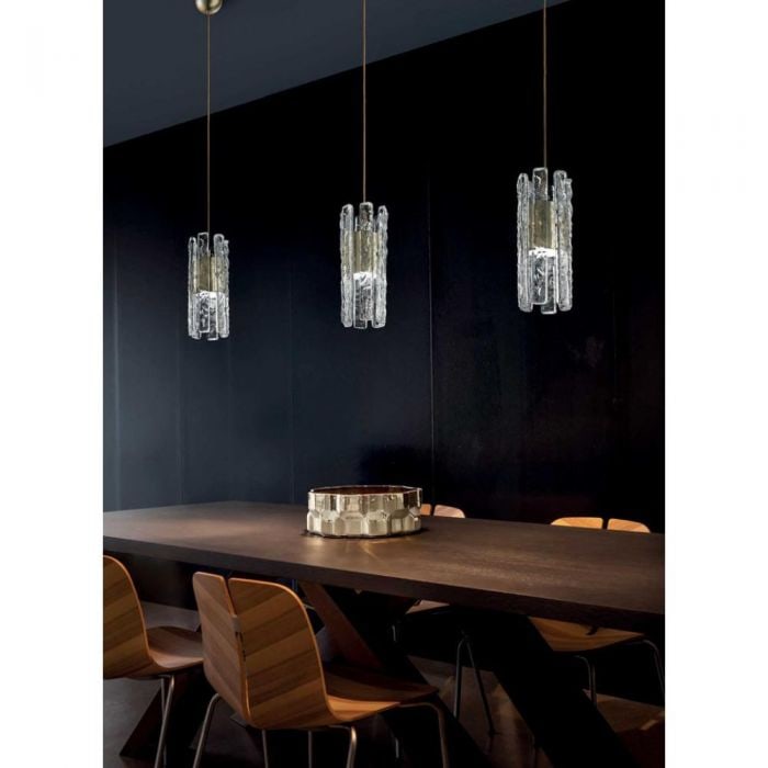 Masiero VEGASSRD12ETL Vegas S Rd12-Led Lighting-Etl-F04 Champagne Leaf: Illuminate your home with the Vegas pendant light. It features a metal structure with rock-crystal effect glass strips.5"DIAM x 12"H