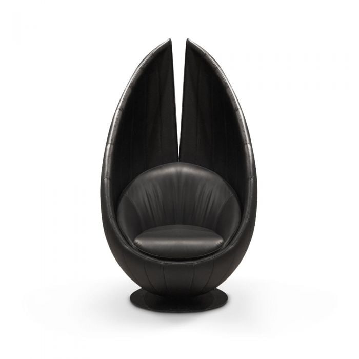 Wayne Enterprises Swivel High Leather Armchair: A stylish black leather swivel armchair with a high back,designed for comfort and luxury. It features high-quality leather and an ergonomic shape,perfect for Bruce Wayne himself. 36"W x 34"D x 67"H