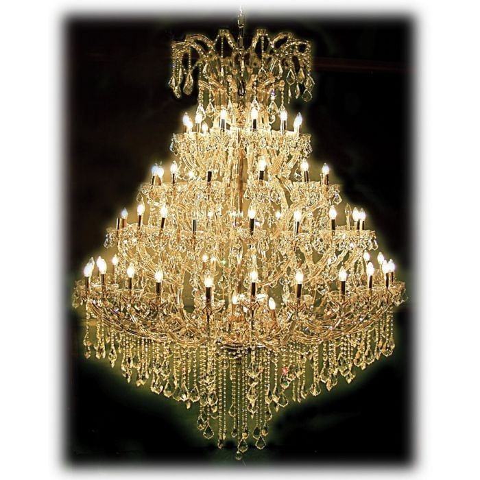 3062-160 Chandelier: Traditional 73 light chandelier with firenze crystals. 63'' diameter and 84'' height.63"DIAM x 84"H