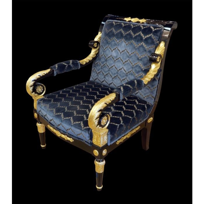 Mariner 50287 Fabric Accent Chair: An elegant singular piece accent chair to compliment any room with its classic style. Made of wood and precious metals with a Walnut wood finish and gold leaf finish.