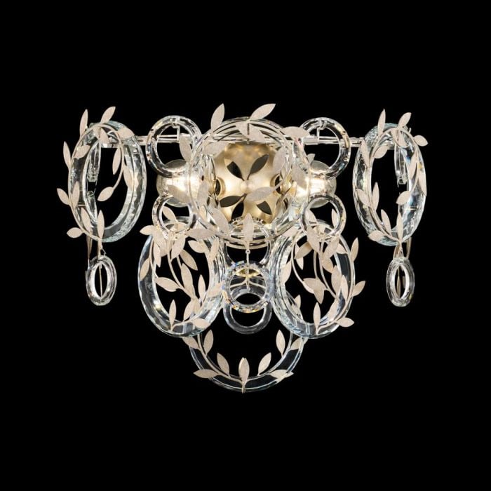 Schonbek Signature S24515 Concetta 2 Light Wall Sconce: The Concetta wall light is a stunning fusion of natural elegance and refined design, showcasing cascading tiers of faceted Radiance Crystal rings. Delicately sculpted metal leaves wrap around each