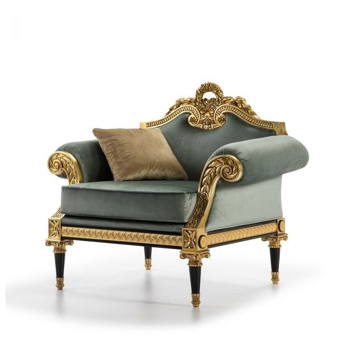 Mariner 50474 Trianon Sofa 1 Seater: The Trianon Collection Has Been Created To Set Up The Most Exclusive Environments. The Great Ornamental Richness In Its Pieces Carved By Hand And Decorated In Gold Leaf Stands Out, Combining Them With