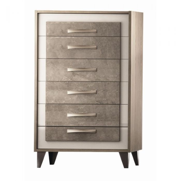 AMBRA TALL CHEST OF DRAWERS: Ambra Tall Chest Of Drawers Features Satin Golden Finish With Dark Hues Of Wenge Wood And A Shining Marble Finish With 5 Drawers.. Ambra Is A Furniture Collection For Living Areas And Bedrroms. Its Kn