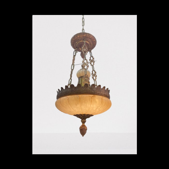 448/45 D7 Pendant: Alabaster Shade Pendant with a Rustic Bronze finish. This item is sold as is from our showroom on clearance. Please Contact Us For More Info.
