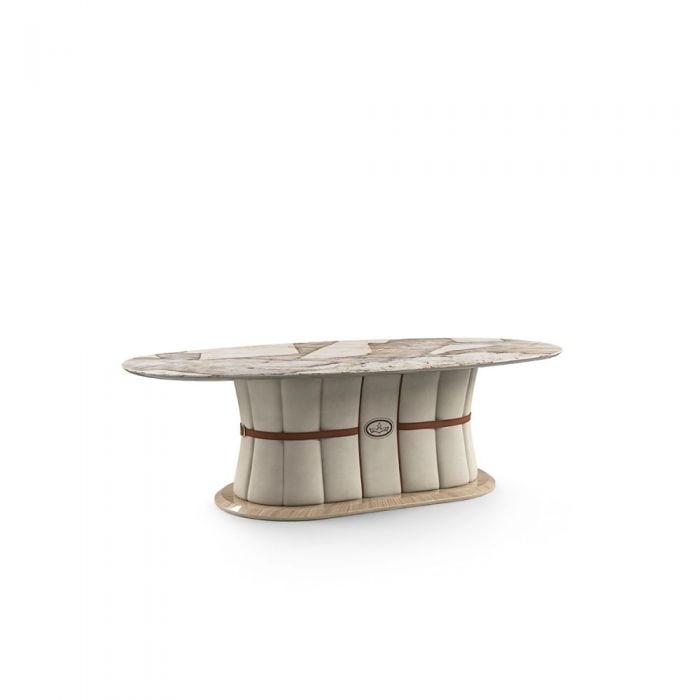 FORMENTI SHELL DINING TABLE: The Shell Dining Table Pursues Quality At All Times. Using Exclusive Leathers, This Piece Is An Elegant Addition To The Formenti Family. Made In Italy.99"W x 50"D x 31"H