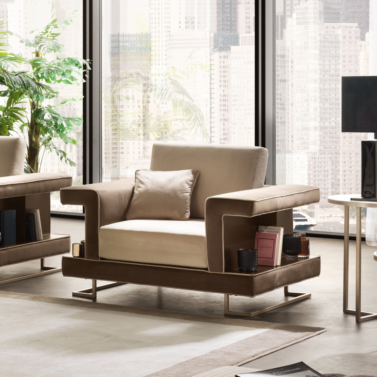 Luce Light & Dark 1 Seat Sofa (Brown): The Luce Light & Dark 1 Seat Sofa Provides A Contemporary Mood. This Sober And Minimalist Design Emphasizes Contrasting Shapes And Materials. Made In Italy.50"W x 38"D x 34"H
