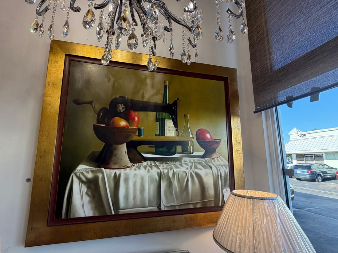 FRUIT SEWING MACHINE PAINTING: Original oil painting from H. Bernal