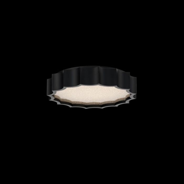 Schonbek Signature Tarte 16In LED Flush Mount: Take a look at the elegant beauty of Tarte - its golden frame, adorned with delicate ruffles, exudes a refined and simplistic charm. The light sources inside emit a captivating radiance through the