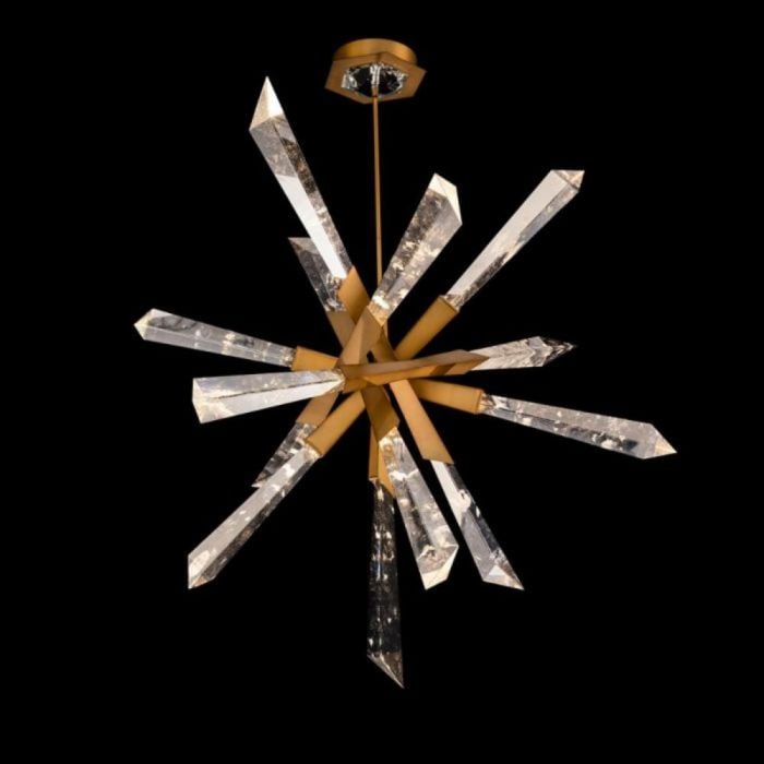 Schonbek Beyond Solotidue 48'' Pendant: This stunning spear made of Optic Haze Quartz, which is a natural quartz gemstone, can add a touch of dramatic elegance to any space. Its luminous energy creates a captivating effect that draws the