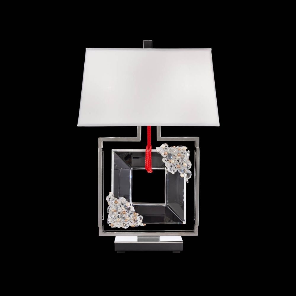 Schonbek Forever Eva Table Lamp: With Swarovski Pearls and a silky bond wrapping it, the Eva table lamp has Radiance Crystal sparkles with color as light catches its exquisite form.17''W x 9''D x 27''H