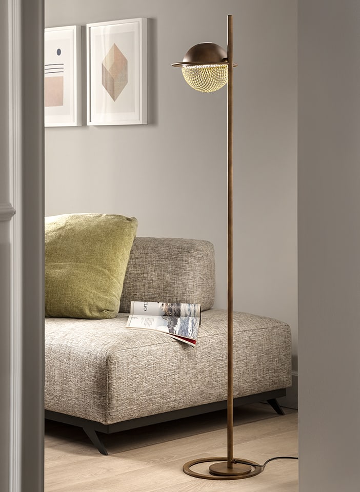 Masiero IGLU Floor Lamp: The Iglu Floor Lamp by Masiero is a refined study in balance, geometry, and atmospheric light. Defined by its slender vertical stem and delicate circular base, the lamp introduces a minimalist