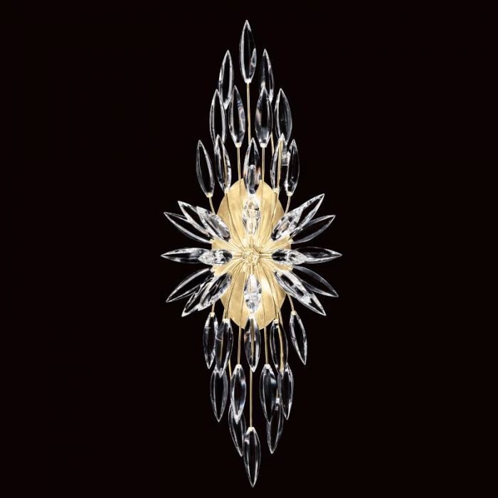 Fine Art Lily Buds 33"H Sconce: Sconce in gold leaf finish with graceful bouquets of faceted crystal lily buds that create a naturally elegant lighting effect.13"W x 33"H