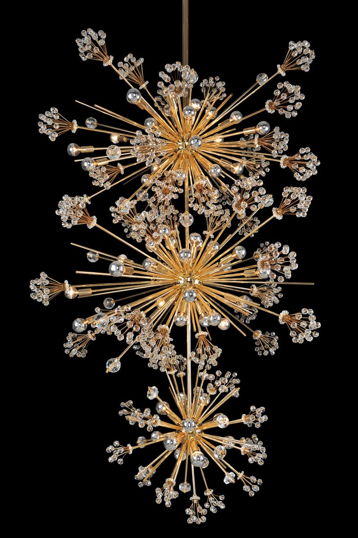 Allegri Constellation 50 Light 3 Tier Pendant: The Allegri Constellation 50 Light 3 Tier Pendant pays homage to the chandeliers at Lincoln Center's Metropolitan Opera House, with clusters of clear Firenze crystals and lights bursting from the
