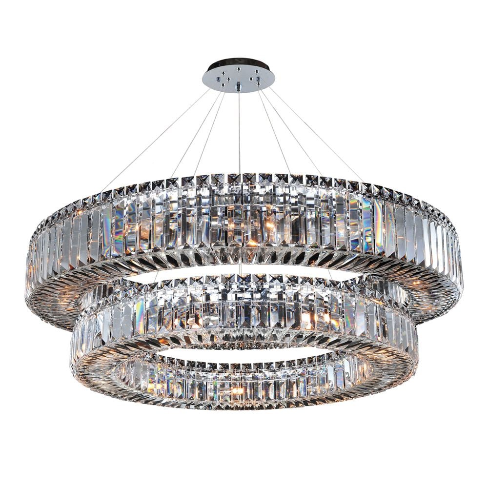 Allegri Rondelle 21 Light 2 Tier Round Pendant: Allegri Rondelle 2 Tier 21 Light 36" Pendant is a beautiful light source for a Modern Classic home design. The 36" pendant has 2 tiers of elegant rectangular and square shaped Firenze Clear crystals. 
