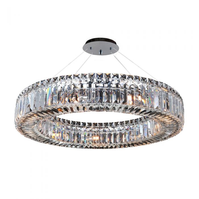 Allegri Rondelle 26 Inch Pendant: Allegri Rondelle 9 Light 26" Round Pendant is in an elegant shape for a modern home interior design. The 26" Round Pendant light features a laser cut stainless steel frame in a Polished Chrome