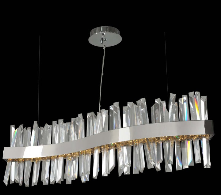 Allegri Glacier LED Wave Island Light: The Allegri Glacier 42" LED Wave Island Light is a visually striking series thanks to its ice-shaped Firenze crystal spears. To go well with the stunning crystals, the long, curved steel frame is