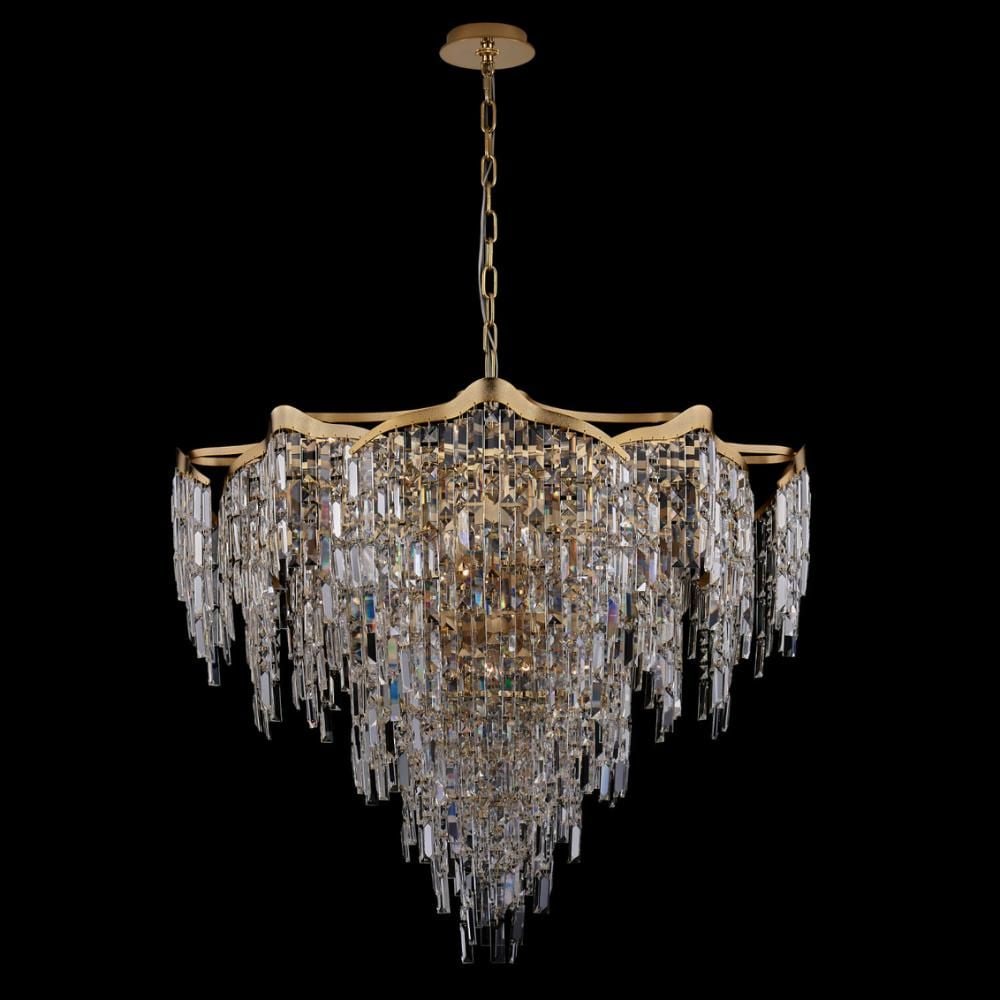 ALLEGRI 046256 073 FR001 CADERE 40" CHANDELIER: The Cadere Collection captivates the eye and piques interest with its captivating visual texture. Drawing inspiration from cascading waterfalls, this series features vertical Firenze Crystals hanging