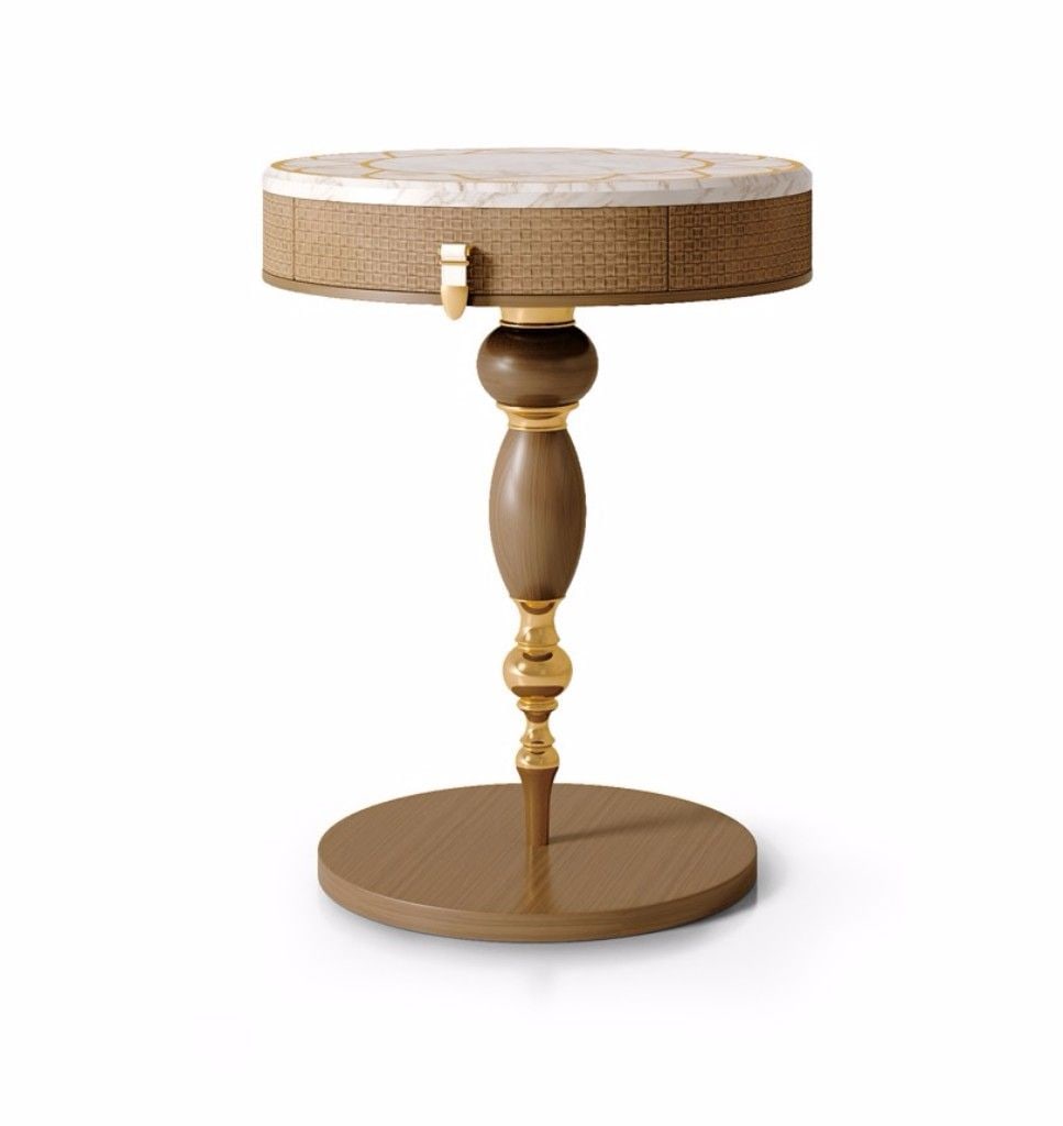 FORMENTI ZANTE NIGHTSTAND: Handcrafted Bedside Table with Marble Top, Handcarved Wood Structure, and Gold Accents.80''W x 21''D x 30''H
