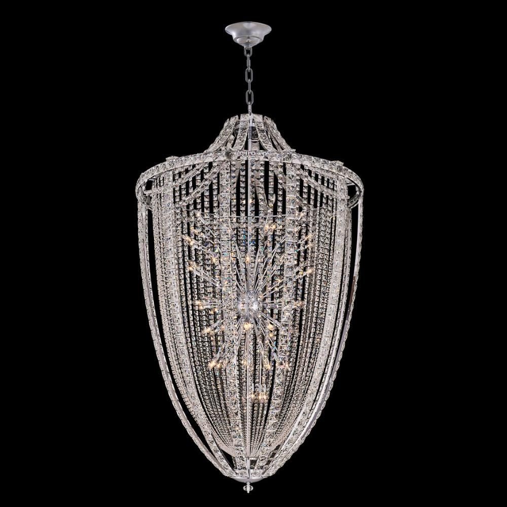 Allegri Scudo 59'' Pendant: he Scudo Collection features a timeless design complemented by a Polished Chrome frame, radiating both sophistication and contemporary style. The pendant's intricate layers of crystals produce a
