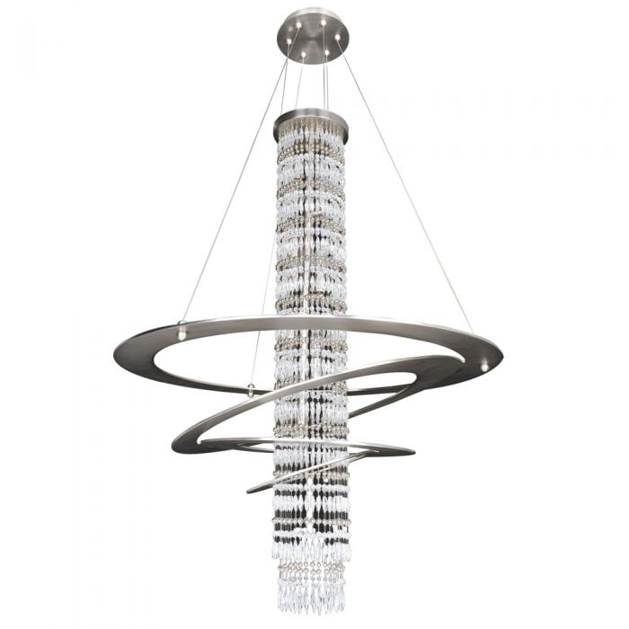 Allegri Giovanni 7 Light 32 Inch Round Pendant: The free flowing spiral framework of the Giovanni Collection is highlighted by the central column of cascading crystal.32"DIAM x 42"H