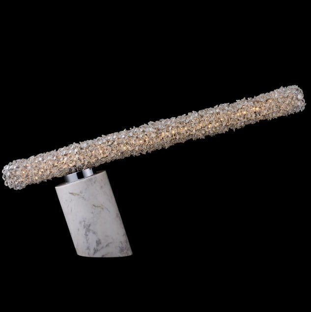 ALLEGRI LINA BUFFET LAMP: With its delicate Firenze Crystal strands wrapped around simple silhouettes, these fixtures exude elegance in a subtle way. The crystals are illuminated from within, creating a gorgeous ambient light