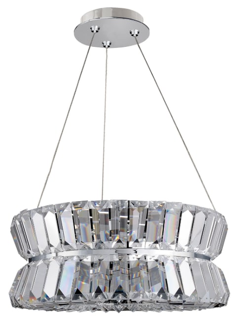 Allegri Armanno 3 Light 16 Inch Round Pendant: Armanno 3 Light 16" Pendant features a bow tie shape made of Firenze Clear Prism crystals. The Polished Chrome finished band is constructed of Plated Steel, which adds to the beautiful appearance of