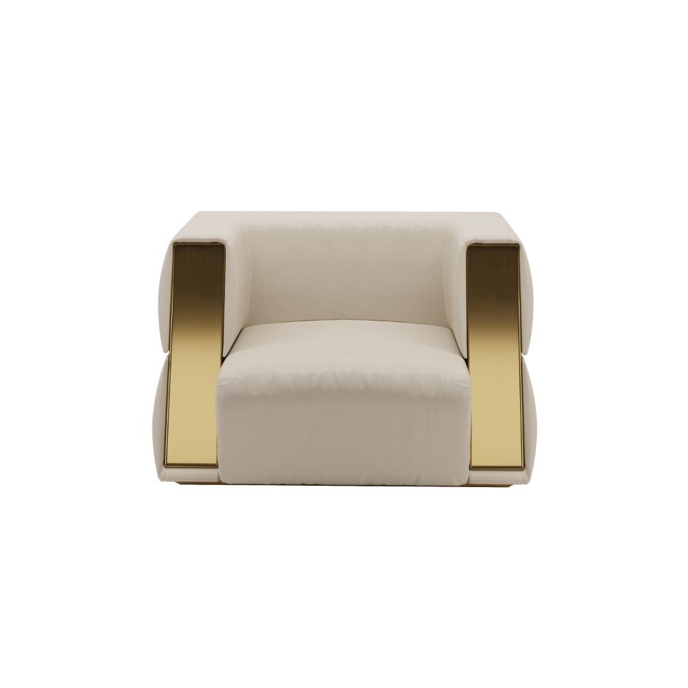 Formitalia Glamour Rome Armchair Upholstered In Leather: Armchair with front arms and insert outer struture in metalic finish; upholstered in leather or fabric