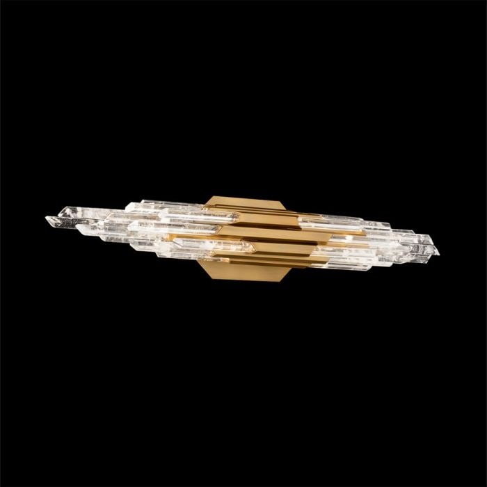 Schonbek Beyond Organza 28In LED Wall Sconce: The Layered Optic Haze Quartz rods, aglow with LED luminance, emit a cozy radiance that permeates every corner. The metallic geometric details and the artful placement of its components truly capture 