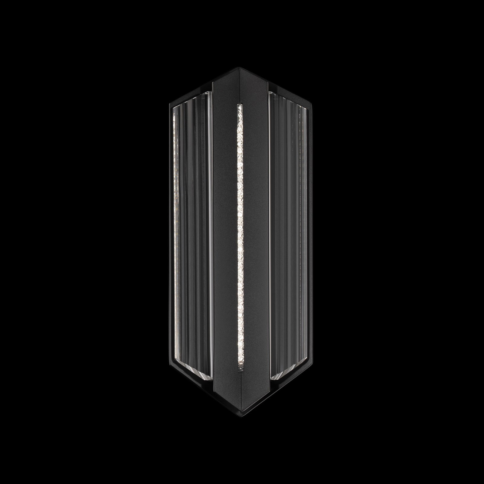 Schonbek Beyond Outdoor Wall Sconce: Crisp geometry meets luminous craftsmanship in the Outlook outdoor wall sconce. Its boldly angled silhouette frames a vertical Optic Crystal diffuser, creating a striking interplay of structure and sp