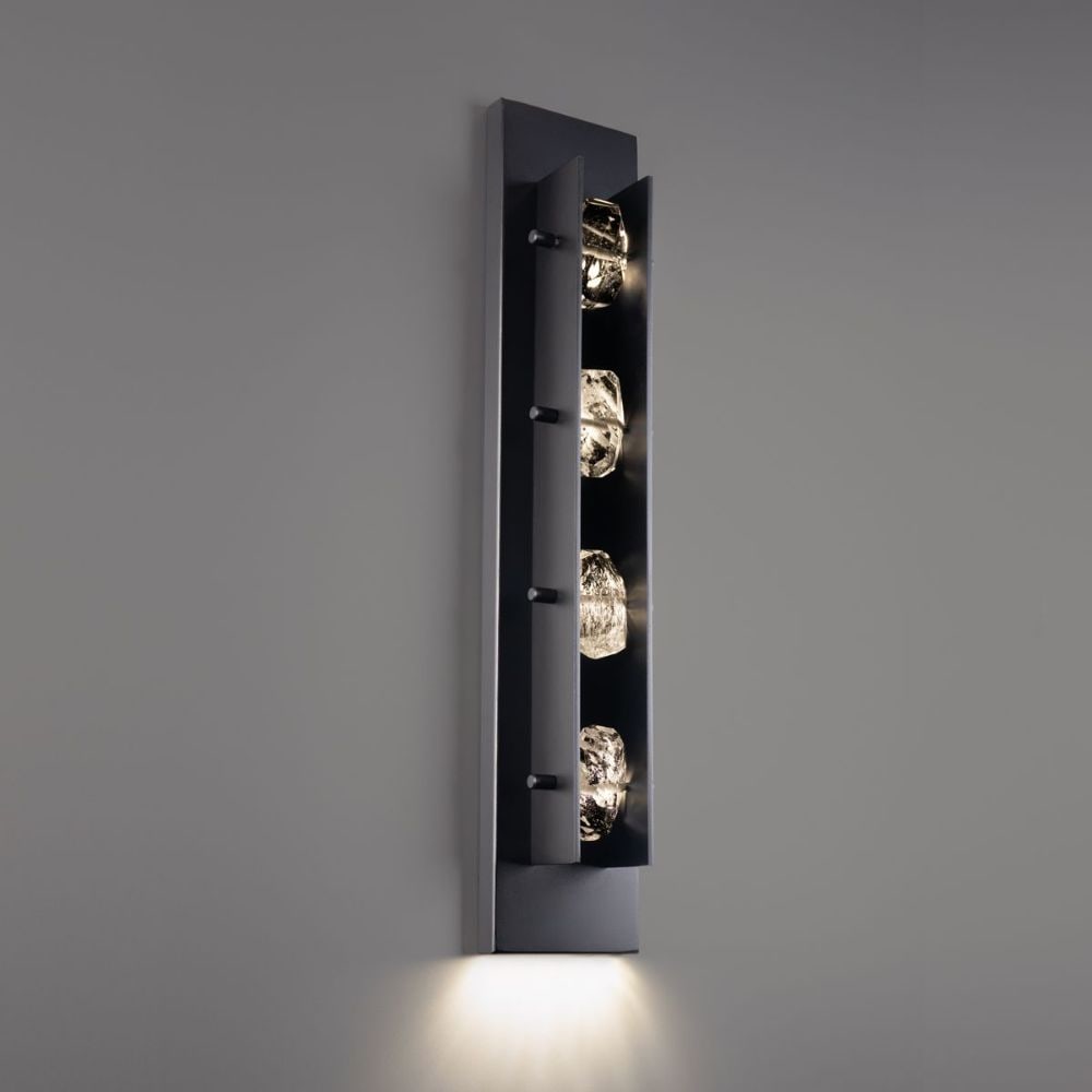 Beyond Schonbek Strata 28'' Light: The Strata Wall Sconce features haze crystal stones encased within a sleak black frame illuminated by hidden LEDs. This elegant piece provides ambient downlighting for any area. Made by Schonbek Beyon