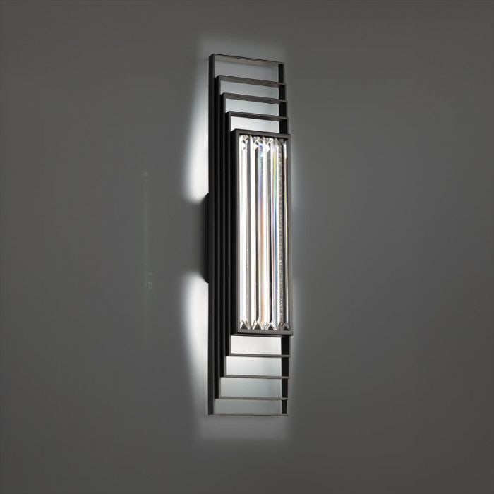 Schonbek Beyond BWS62424BK Terrace 24In LED Wall Sconce: The geometry of this piece is immaculate, featuring stepped panels made of Optic Crystal that undergo a stunning transformation when lit up. The intricate highlights and reflected colors produced by i