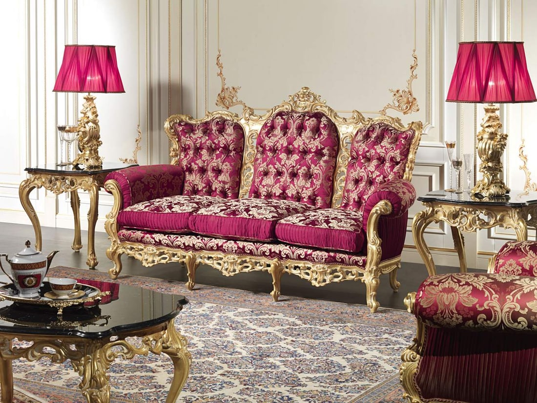 VIMERCATI BAROCCO 3 SEAT SOFA: An opulent expression of classical European elegance, this living room ensemble captures the artistry and grandeur of traditional design. The collection features a stately sofa and matching