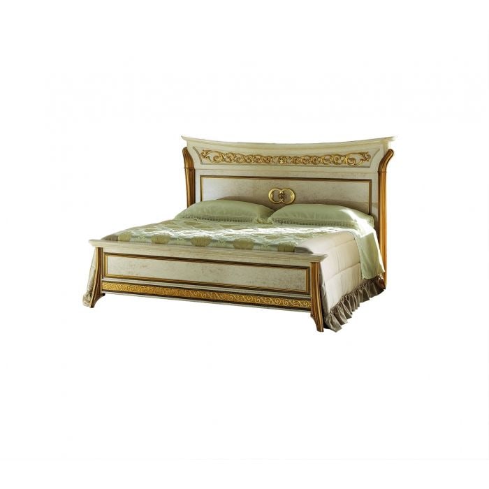 Arredoclassic ARR3232 Melodia King Size Bed: Shiny Surfaces In Bright Nuances Match Perfectly With The Golden Details Of The Columnns,Friezes And Frames Of This Elgant Classic Bed94"W x 93"D x 52"H