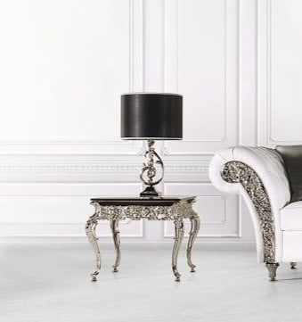 Valente Leonor Side Table: Stunning Italian Made Rectangle Bronze Ceside Table With Carrera Marble Top In Nickel Plated Finish.20"W x 20"D x 18"H