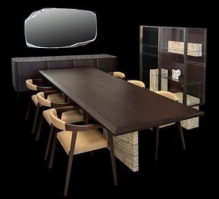 BUNDLE - IVG: The IVG Tara Dining Table Set captures refined contemporary elegance through its rich dark wood finishes, sculptural forms, and luxurious material composition. The Tara Dining Table features a