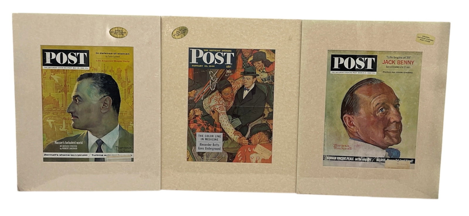 "The Saturday Evening Post Covers (Set of 3)" by Norman Rockwell (USA, 1894-1978) Lithograph on: This collection features three iconic cover illustrations by Norman Rockwell for The Saturday Evening Post. Provenance for this set includes the