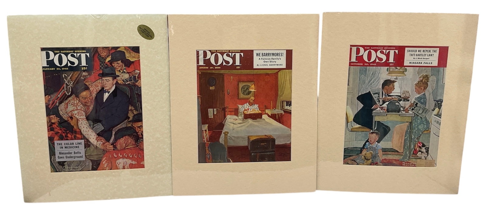 "The Saturday Evening Post Covers (Set of 3)" by Norman Rockwell (USA, 1894-1978) Lithograph on: This collection features three iconic cover illustrations by Norman Rockwell for The Saturday Evening Post. Provenance for this set includes the