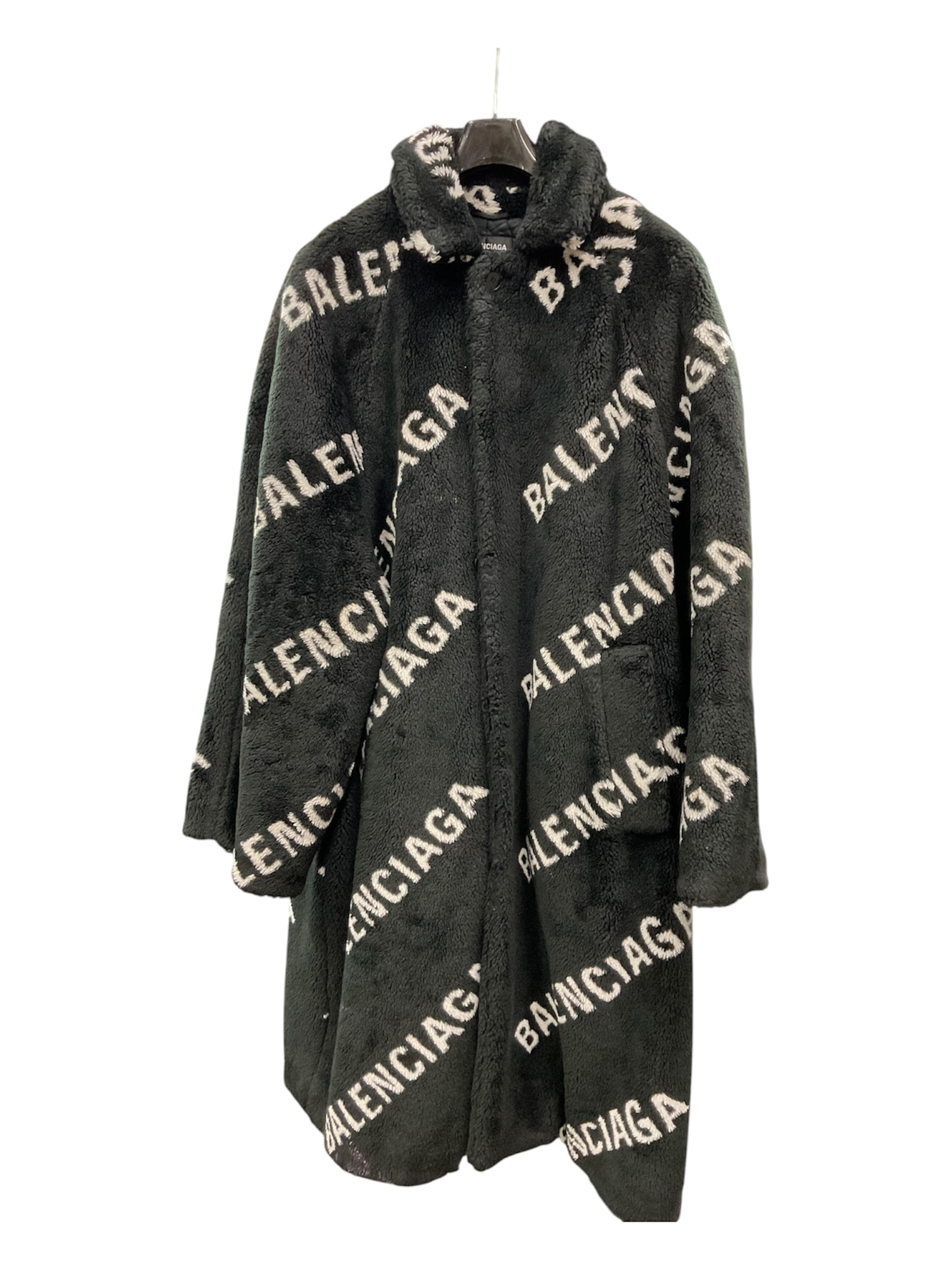Balenciaga Black Logo Faux Fur Coat (1 of 5)