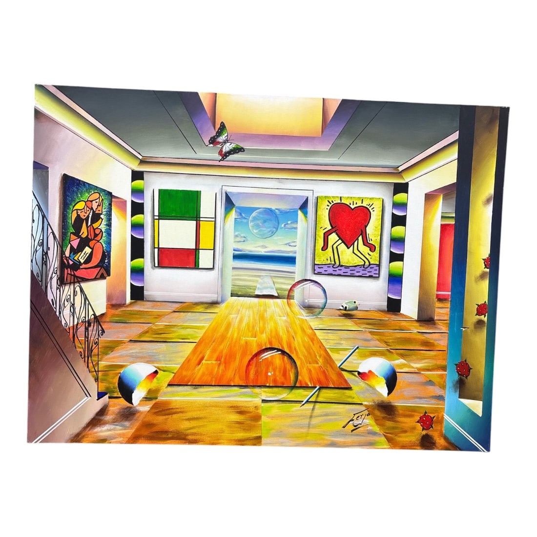 "Interior with Masters and Surrealist Motifs" by Ferjo (Brazil, B.1946) Acrylic on Canvas (1 of 5)